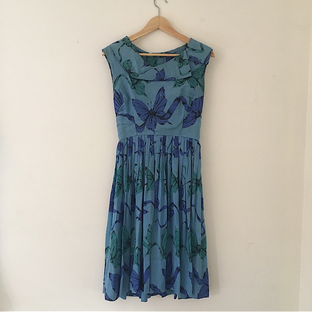 Vintage Silk Butterfly Midi Dress